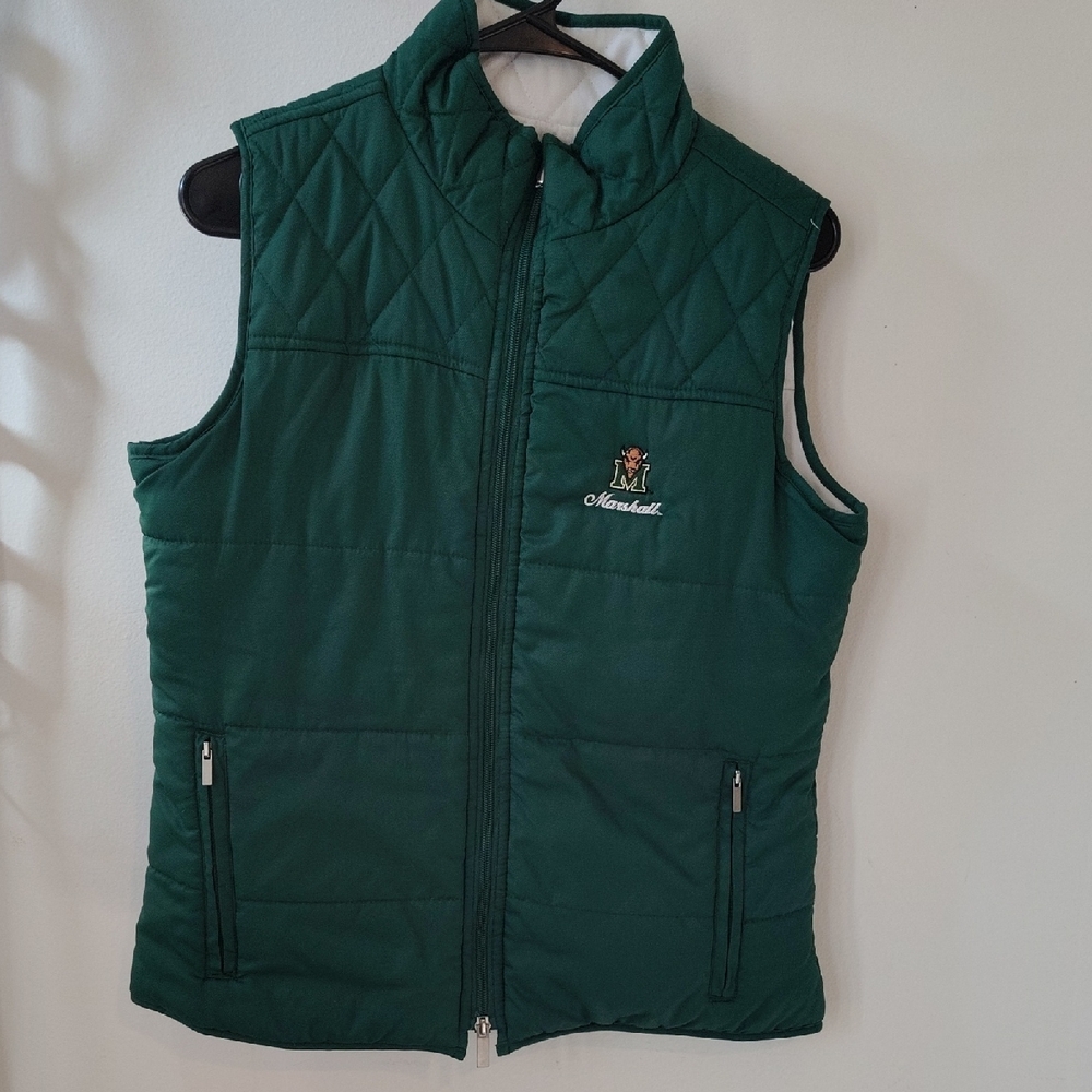 Women's Green Vest with Embroidered Marshall University Logo